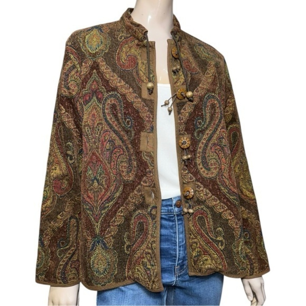 Flashback Vintage Women’s M Damask Carpet Tapestry Tassel Wooden Button Jacket